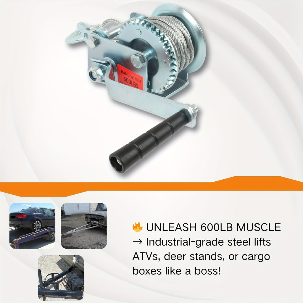 Hand Crank Winch 600-1600 Lbs Double Brake Safety Heavy Duty Steel Cable For Utility Boat Atv Trailers Farm Garage Pulling