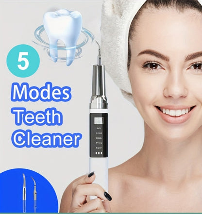 Electric Teeth Cleaner Kit with 2 LED Lights & Mirror – 5 Adjustable Modes, 2 Replaceable Heads, Type-C Rechargeable Dental Plaque Remover & Tartar Scraper for Home Teeth Cleaning