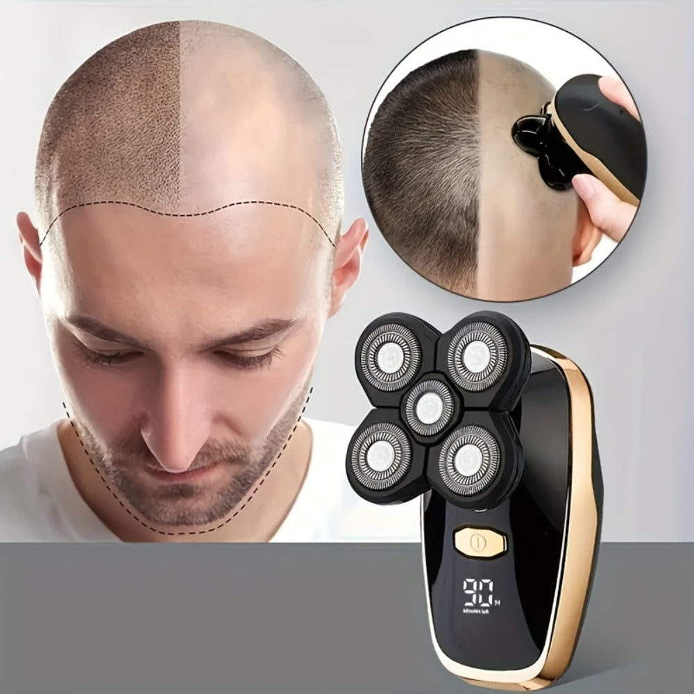 Rotary Electric Shaver for Men 5D 7D Detachable Multi-Head Floating Razor LED Display Type-C Fast Charging Cordless Grooming Kit for Home Travel Smooth Close Shave