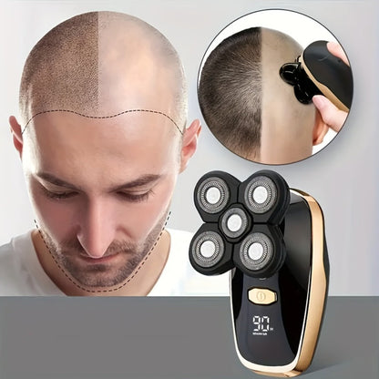 Rotary Electric Shaver for Men 5D 7D Detachable Multi-Head Floating Razor LED Display Type-C Fast Charging Cordless Grooming Kit for Home Travel Smooth Close Shave