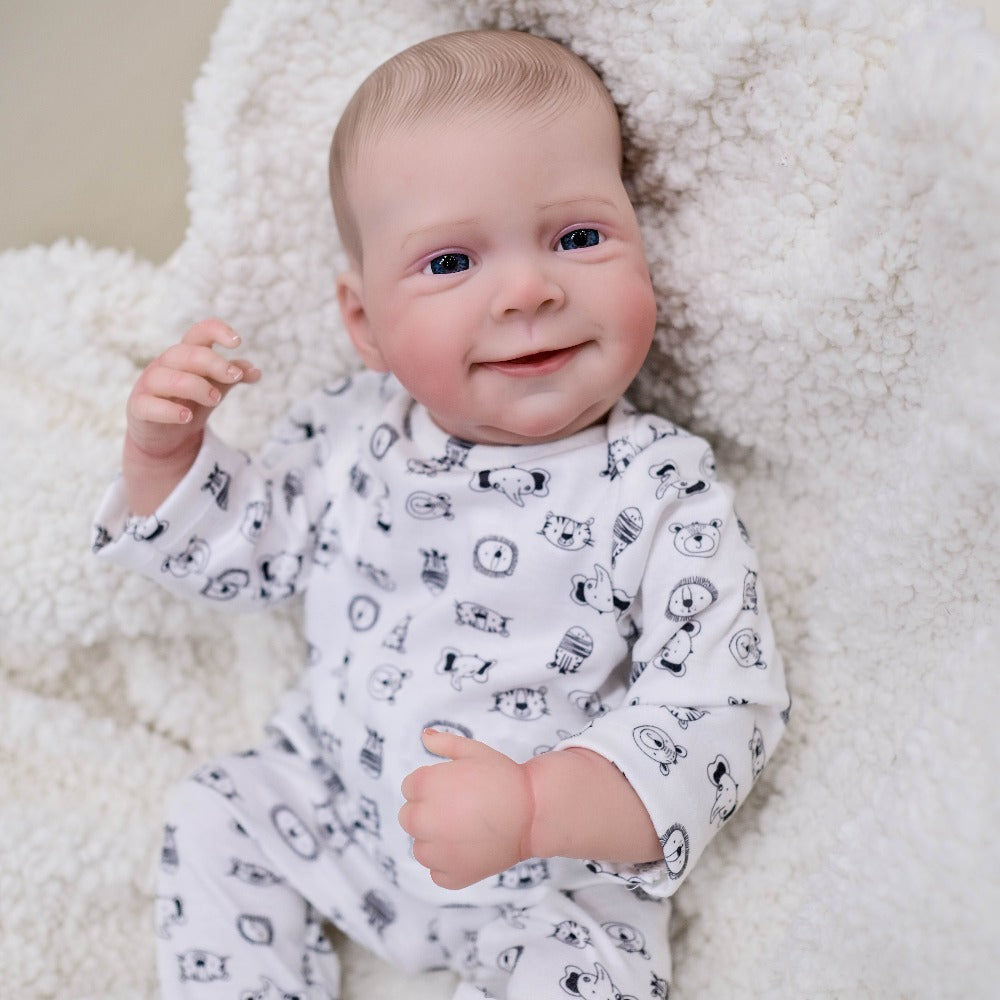 Cloth Body Reborn Baby Doll 19 Inch Soft Vinyl Limbs Hand-Painted Smiling Newborn Girl with Clothes Pacifier Bottle Birth Certificate – Huggable Lifelike Baby Doll Gift for Kids Birthday Christmas