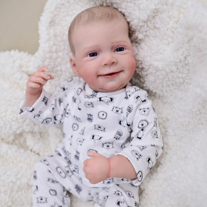 Cloth Body Reborn Baby Doll 19 Inch Soft Vinyl Limbs Hand-Painted Smiling Newborn Girl with Clothes Pacifier Bottle Birth Certificate – Huggable Lifelike Baby Doll Gift for Kids Birthday Christmas