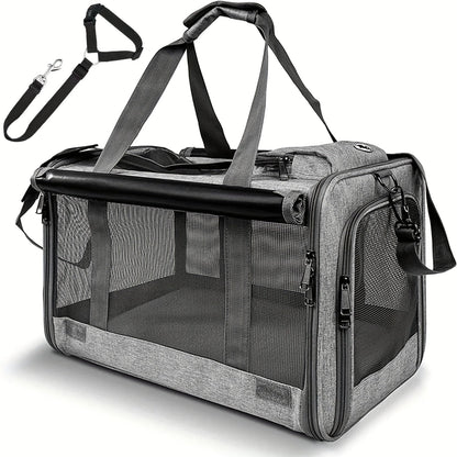 Airline Approved Soft Sided Pet Carrier - Durable Breathable Foldable Travel Bag with Pet Harness Included, Nylon Mesh Ventilation for Small to Medium Cats and Puppies, Zipper Secure Closure, 4 Colors