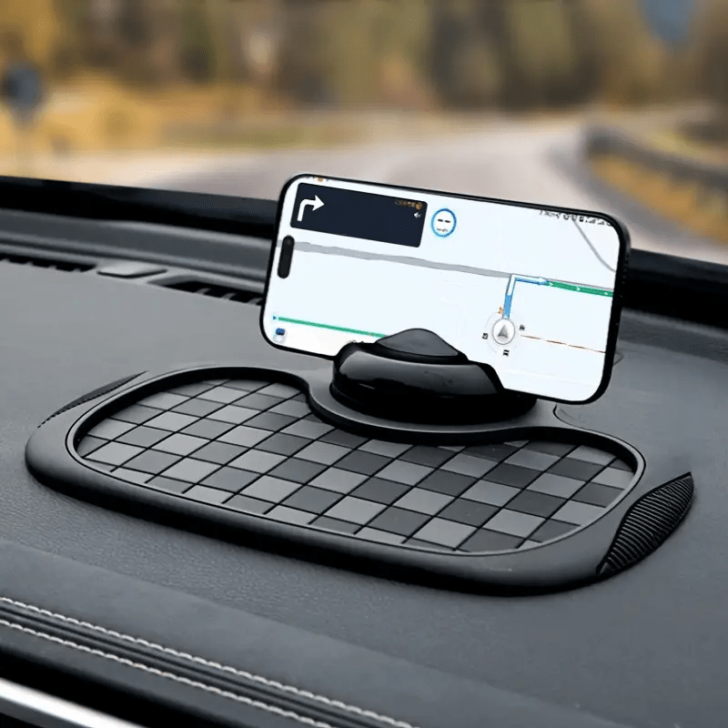 Car Dashboard Pad with Rotating Mobile Phone Holder And License Plate - Non-Slip PVC, High Quality, Ergonomic Oval Design to Enhance Grip And Safe Driving