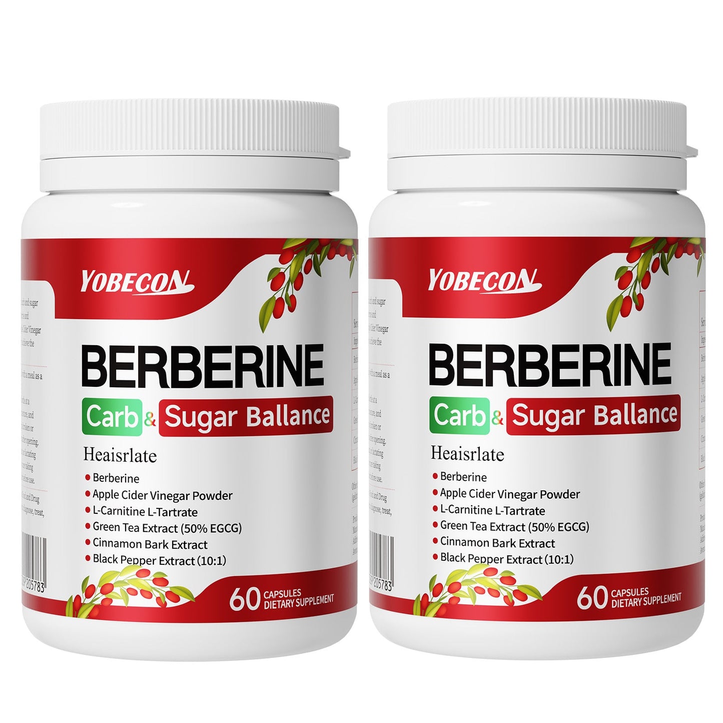 Berberine Supplement Capsules with Apple Cider Vinegar, Cinnamon & Green Tea Extract – Supports Blood Sugar Balance, Healthy Body Shape & Digestion – 60 Capsules, 1 or 2 Bottles, All Ages