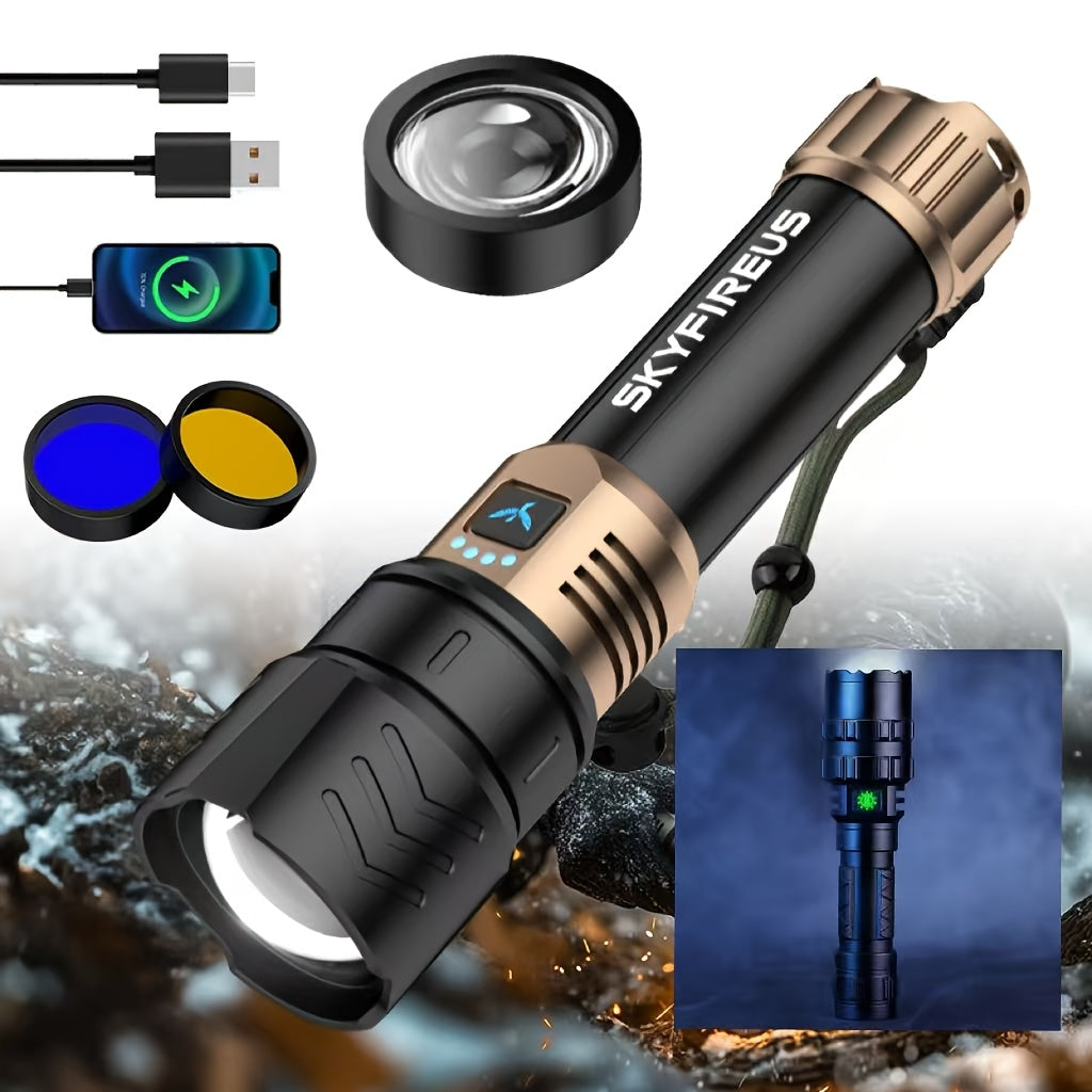 High Lumen LED Flashlight Zoomable 4 Modes Rechargeable Cycling Light for Camping Outdoor Household Use