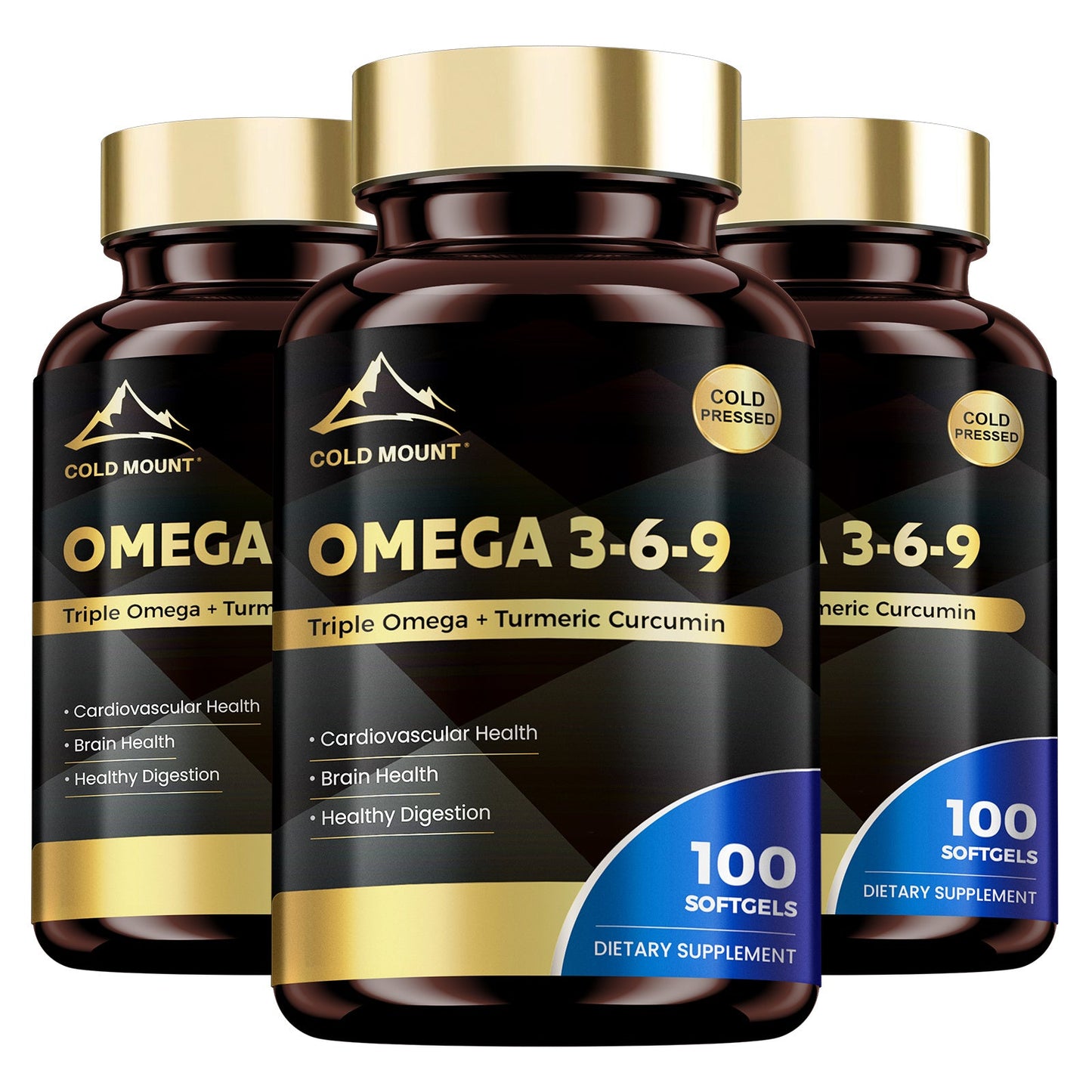 Omega 3 6 9 Supplement Softgels with Flaxseed, Fish Oil & Turmeric – Hypoallergenic Heart, Brain, Liver & Skin Support for Women & Men | 100 Softgels 50-Day Supply
