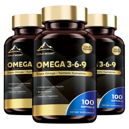 Omega 3 6 9 Supplement Softgels with Flaxseed, Fish Oil & Turmeric – Hypoallergenic Heart, Brain, Liver & Skin Support for Women & Men | 100 Softgels 50-Day Supply