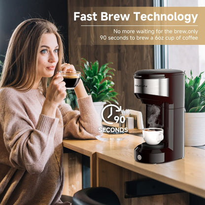 Coffee Brewer Single Serve for K-Cup Pods and Ground Coffee 6-14oz Reservoir One-Button Operation Auto Shut-Off Compact Coffee Maker for Home Office Dorm Travel 120V