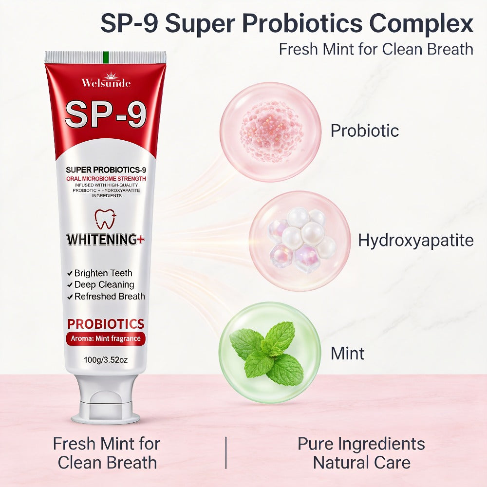 Probiotic Toothpaste with Hydroxyapatite – Super Probiotics-9 European Formula, Deep Cleaning & Gum Care, Mint Fresh Breath, Teeth Brightening Oral Care Gift for Women & Men, 100g