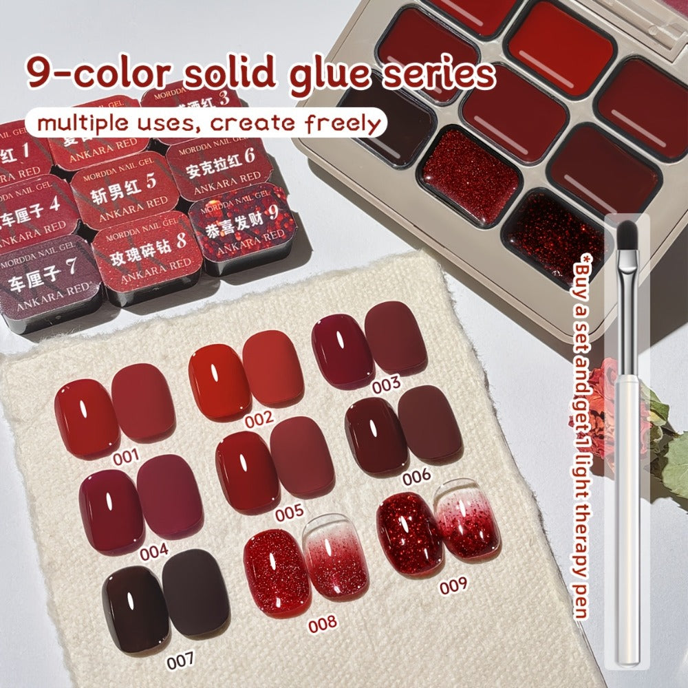 Gradient Gel Nail Polish Set 9pcs Ancola Red Collection – High Saturation Solid Gel, Shiny Gloss Finish, LED Curable Multifunctional Nail Gel | Spring Summer Ombre DIY Manicure Kit for Women