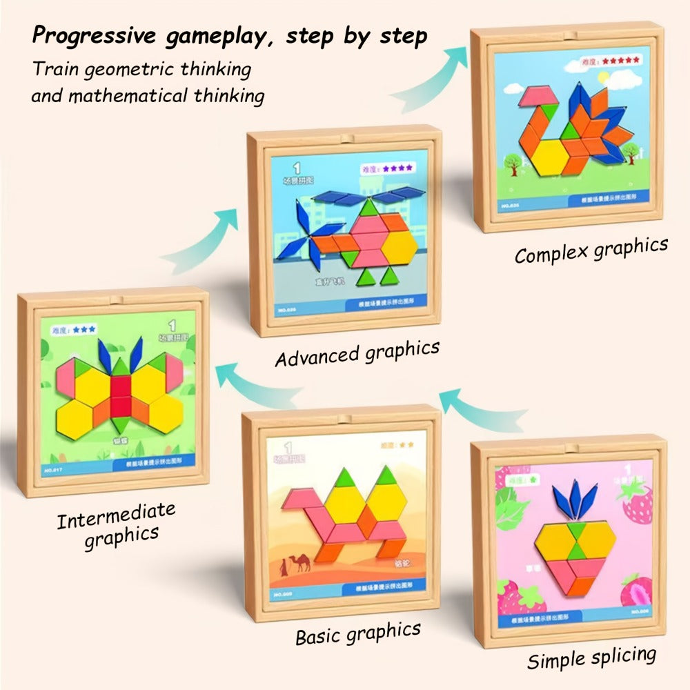 Magnetic Wooden Puzzle Board for Kids – 128/180/220/280 PCS Geometric Shape Recognition & Logical Thinking Toy, STEM Montessori Educational Gift for Boys & Girls Ages 3 4 5 6 7 8
