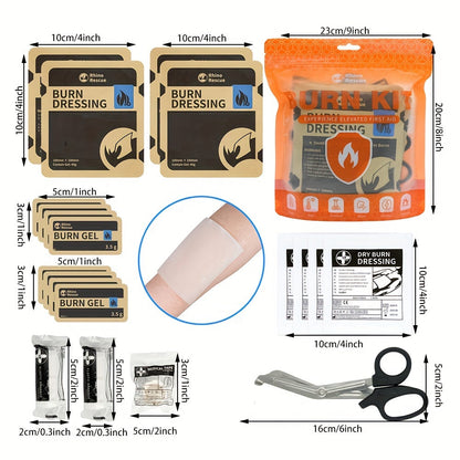 Burn Dressing Kit Emergency First Aid – Rhino Rescue Burn Care Kit with Hydrogel Burn Dressings, Portable Orange Case for Home Outdoor Workplace Camping Survival