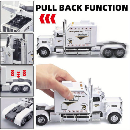 Semi Truck Toy 1:24 Scale Die-Cast Metal Pull-Back Alloy Semi-Trailer Truck with Trailer – Heavy Duty Truck Model Collectible Ornament for Kids Boys Ages 3+ | Best Birthday Christmas Gift