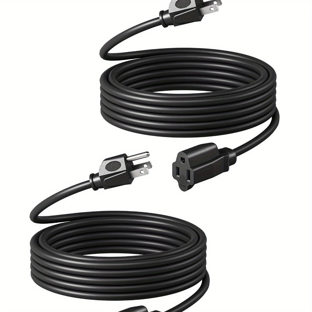 Extension Cord 2-Pack 20FT 3-Prong Indoor Outdoor 16/3 SJTW Flexible Tangle-Free All-Copper Wire 125V 13A 1625W NEMA 5-15 for Home Office Computer Appliances Christmas Lights Black
