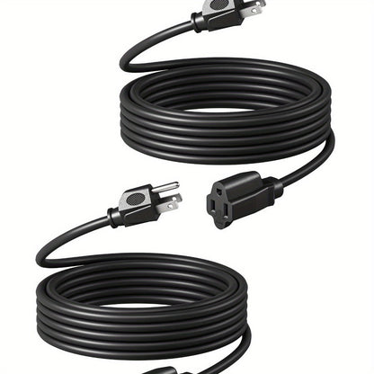 Extension Cord 2-Pack 20FT 3-Prong Indoor Outdoor 16/3 SJTW Flexible Tangle-Free All-Copper Wire 125V 13A 1625W NEMA 5-15 for Home Office Computer Appliances Christmas Lights Black