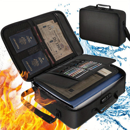 Fireproof Document Bag with Combination Lock - 17x11.8x5 Inch Waterproof File Organizer, 2000°F Fireproof, Multi-Layer Storage for Passport Cash Laptop, 3 Carry Methods, for Travel Home Office, Black/Pink/Blue