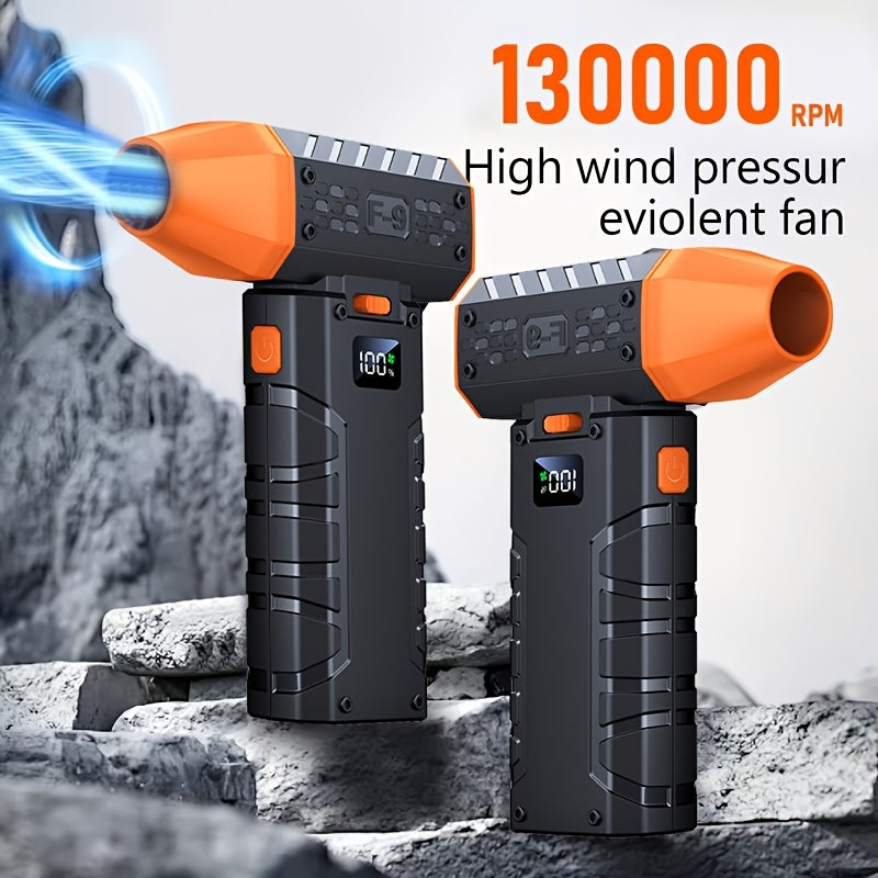 130000 RPM Ultra-Powerful Turbo Fan, High-Power Forceful Fan with Smart Display and LED Light, USB-C Fast Charging, 100 Wind Speed Settings, Suitable for Car Cleaning and Dust Removal, Leaf Blowing, Cooling, Barbecuing, and Powerful Adjustable Dust
