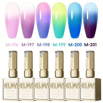 Thermal Gel Nail Polish Set 6 Colors – Heat Reactive Color Changing Glitter Gel Polish, Photo Frame Bottle, LED UV Cured, Glossy Shiny Finish, Spring Summer DIY Salon Manicure Gift for Women Girls