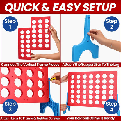 Giant Connect Four Game 1.8FT - Jumbo 4 in a Row Outdoor Lawn Game with 42 Discs & Storage Bag for Adults Kids Family | Wooden & Plastic Yard Game for BBQ Camping Party Holiday - Indoor Outdoor