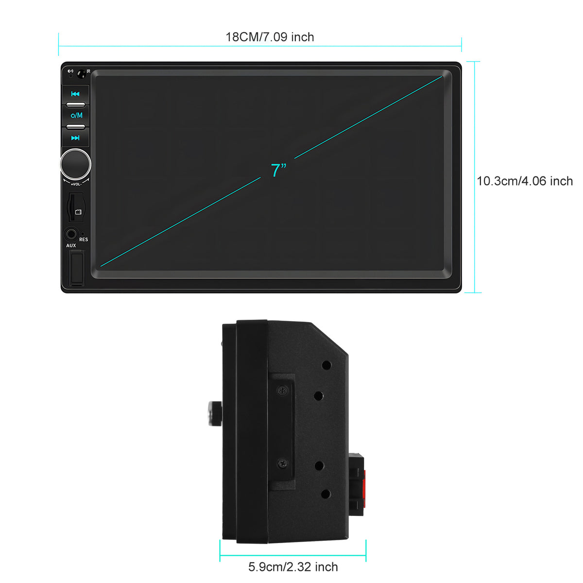 7" Double Din Car Stereo with Bluetooth 5.0, Touchscreen Universal Car Multimedia Player with Wired CarPlay & Android Auto, FM Radio, Rear View Camera Mic Support TF/USB
