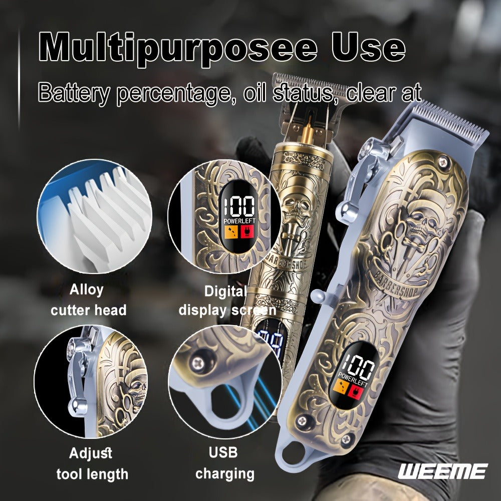 Hair Clipper Beard Trimmer for Men USB-C Rechargeable Electric Razor Dragon & Phoenix Design 4 Guide Combs - Hair Shaving Cutting Body Grooming Kit Gold Black Bronze