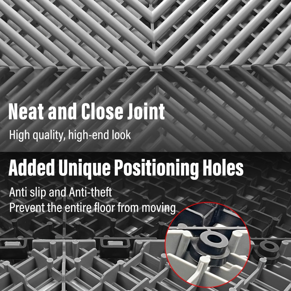 Interlocking Garage Floor Tiles 20-Pack - 16"x16" Drainage Floor Mat, Non-Slip PP Tiles for Garage, Car Wash, Basement & Pool | 41.3 Sq Ft Coverage