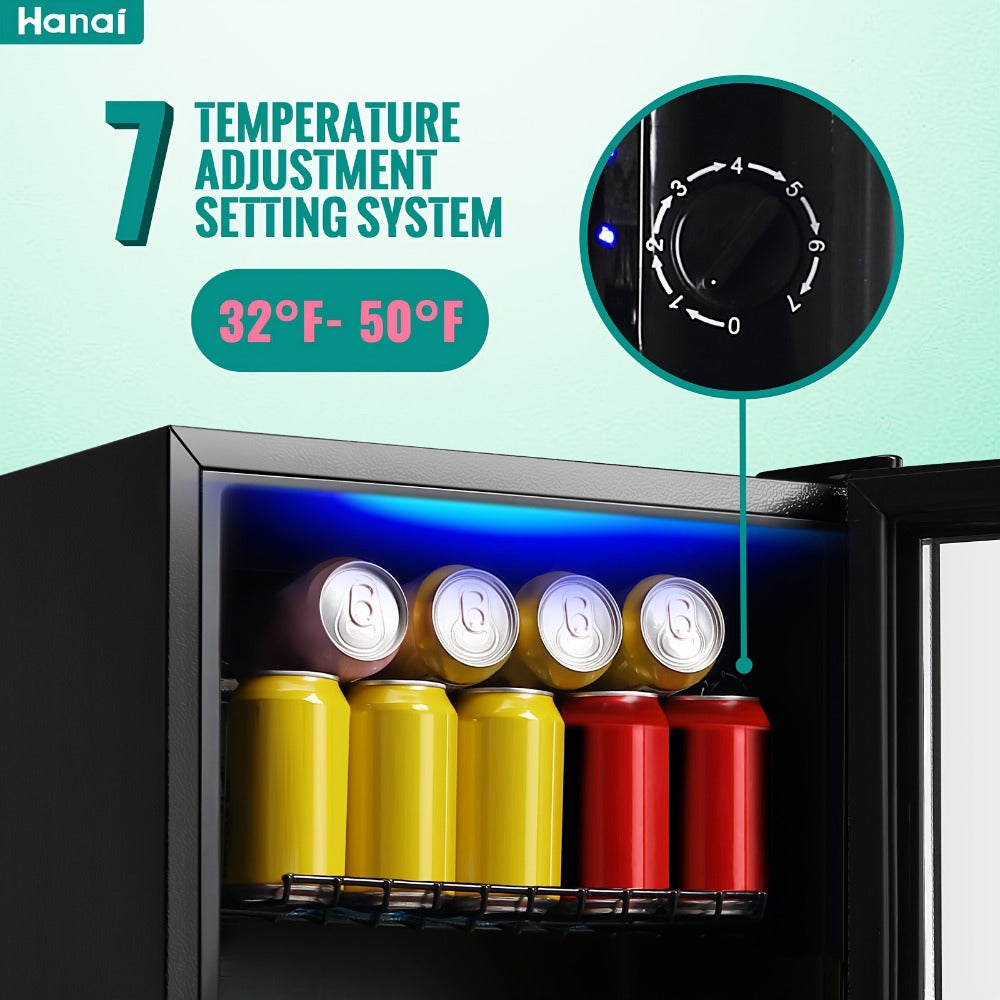 Beverage Refrigerator with Glass Door, Mini Drink Cooler Fridge with Blue LED Light, 3 Adjustable Shelves & R600a Compressor – 1.7 or 3.5 Cu Ft Freestanding Bar Fridge for Home, Office, Dorm and Bar