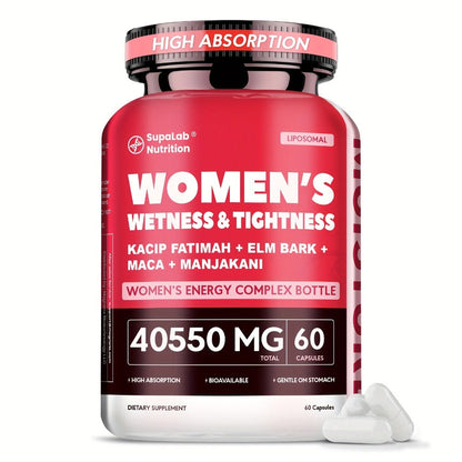 Women's Intimate Wellness Capsules with Kacip Fatimah, Manjakani & Maca Root - Natural Hydration, Tightness & Elasticity Support - Postpartum & Hormonal Balance - 30 Servings