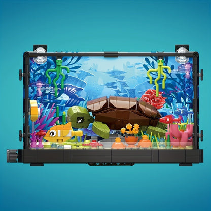 Marine Turtle Fish Tank Building Blocks Model Kit – Ocean Aquarium Animal Construction Set Easy Assembly Home Desk Decor Display Gift for Kids Teens Adults