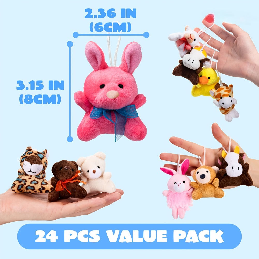 Bulk Mini Stuffed Animal Party Favors 24 Pack – 2.5-3 Inch Plush Keychain Toys for Easter Egg Hunt Basket Stuffers, Birthday Classroom Prizes, Halloween Goody Bag Fillers for Kids