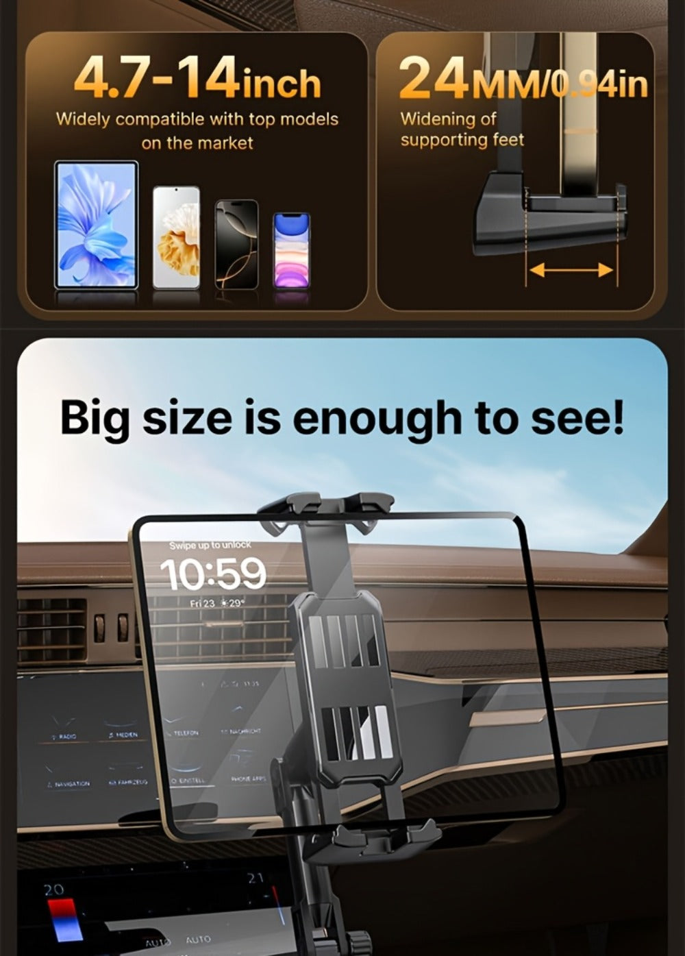 Car Phone Holder Cup Mount - Adjustable 4-13 Inch Device Stand, Universal Vehicle Cup Holder Phone Mount, Stable Grip for Safe Driving, TP08 Water Cup Style Bracket