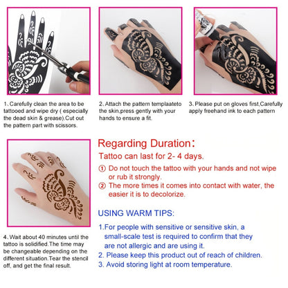 Fake Freckles Jagua Gel Kit Semi-Permanent Temporary Tattoo Ink — 3 Brown & Red Ink Bottles, 6 Stencils & Gloves for Freehand Body Art, Weddings, Festivals & Halloween