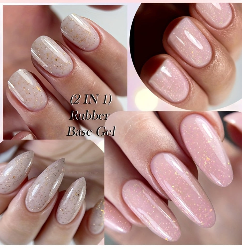 Rubber Base Gel Polish Set 6pcs Nude Pink 2-in-1 Builder Base Coat – Self-Leveling Soak Off UV LED Semi-Permanent Long-Lasting Gel Manicure Kit 0.24oz Each for DIY & Salon Nail Art Women