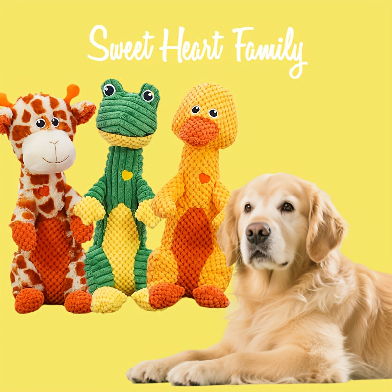 Squeaky Plush Dog Toy with Animal Print - Durable Cartoon Chew Toy for Aggressive Chewers, Interactive Tug of War Toy for All Breeds, Cute Deer & Frog Design Squeaky Dog Gift