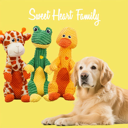 Squeaky Plush Dog Toy with Animal Print - Durable Cartoon Chew Toy for Aggressive Chewers, Interactive Tug of War Toy for All Breeds, Cute Deer & Frog Design Squeaky Dog Gift