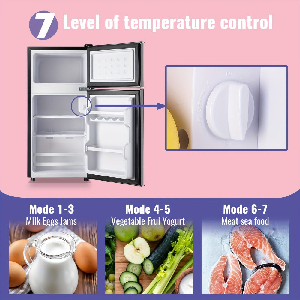 Mini Refrigerator with Freezer, 2.4 Cu Ft Double Door Small Fridge with Removable Shelves & Adjustable Feet – Compact Personal Fridge for Bedroom, Dorm, Apartment, Home Office and Kitchen