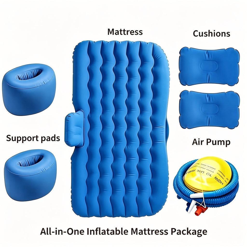 Premium Blue Gray And Beige Black Portable Inflatable Car Mattress, Car Beds for Vehicles, PVC Material, Suitable for Backseat Sleeping, Outdoor Camping Picnic Travel Cushion Bed, Car Additions for Men