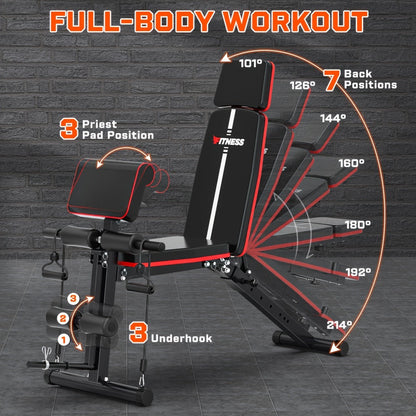 14-in-1 Adjustable Weight Bench Foldable – 770lb Capacity, Multi-Function Full Body Strength Training, Space-Saving Design – Home Gym Workout Bench