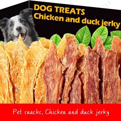 Cat & Dog Treats Chicken Jerky & Duck Jerky Combo – High Protein Grain Free Training Rewards, Dental Chews, Healthy Snacks for Puppies Kittens Adult Dogs Cats, Natural Pet Nutrition