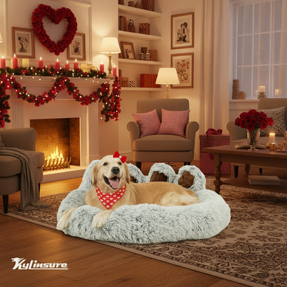 Dog Bed Cat Bed Bear Paw Shaped Donut – Calming Round Plush Pet Mattress, Warm & Soft Cuddler Bed for Dogs and Cats, Includes Pet Scarf, Sizes S to 2XL, Colors: Coffee, Pink, Grey, Brown