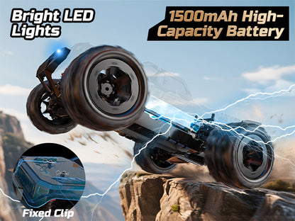 DEERC All-Metal 42KM/H RC Truck 1/16 Scale 4WD Off-Road Monster Truck Dual 1500mAh Batteries 40-Min Runtime LED Headlights Wheelie Bar – High Speed Remote Control Car for Adults Hobbyists Black
