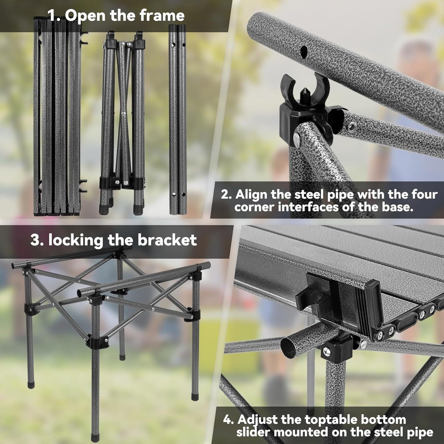 Lightweight Collapsible Camping Table with Carry Bag – Portable Folding Outdoor Table, Sturdy Aluminum Legs & Large Flat Surface for Picnic, BBQ, Beach, Hiking & Tailgating, Available in L & XL