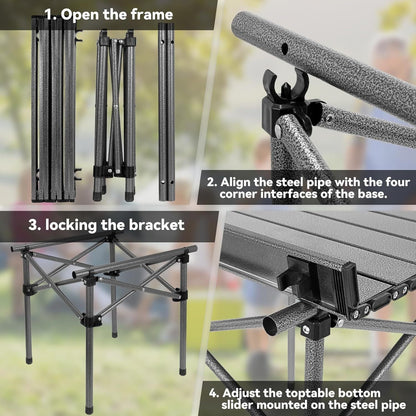 Lightweight Collapsible Camping Table with Carry Bag – Portable Folding Outdoor Table, Sturdy Aluminum Legs & Large Flat Surface for Picnic, BBQ, Beach, Hiking & Tailgating, Available in L & XL