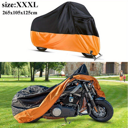 Motorcycle Cover Waterproof UV Protection 190T – 3XL Heavy-Duty Tear-Resistant Polyester with Lock Holes for Outdoor Storage, All-Weather Motorcycle Protection, Black & Orange