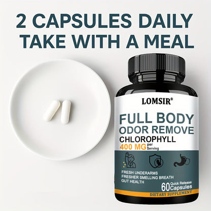 Chlorophyll Capsules 400mg with Matcha Green Tea, Apple Cider Vinegar, Peppermint, Sage & Aloe Vera – Daily Detox & Digestive Health Green Complex | Natural Body Odor & Gut Support | 60 Capsules