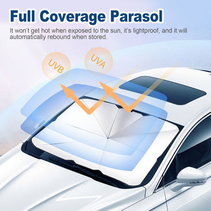 Windshield Sun Shade UV Protection | Auto Open & Fold One-Button, Fiberglass Skeleton, Opaque Insulation, Fits Most Cars SUVs Trucks, Front Window Visor Heat Blocker