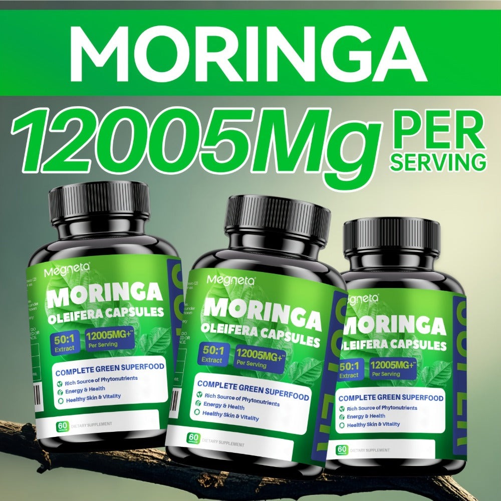 Moringa Capsules 12000mg Organic Superfood Supplement - Antioxidant, Immune Support, Skin Health & Natural Energy for Women & Men - Stimulant-Free Green Superfood Daily Capsules 60-180 Count