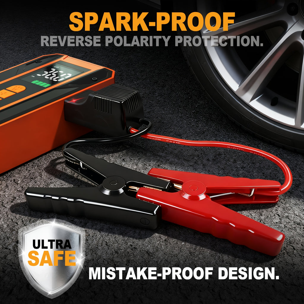 Portable 12V Jump Starter with Air Compressor & Tire Inflator, LCD Display Battery Booster Pack, - Power, 3-Mode Flashlight, Built-In Charger & Booster for, Emergency Power Supply Suitable for Car Jumper, Tire Inflator, Battery Booster
