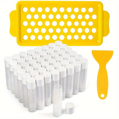 Empty Lip Balm Tubes 50 Pack with Filling Tray & Spatula – 5.5ml Clear BPA Free DIY Lip Balm Making Kit, Food Grade Leak Proof Containers for Homemade Lip Balm, Lipstick & Cosmetics Crafting